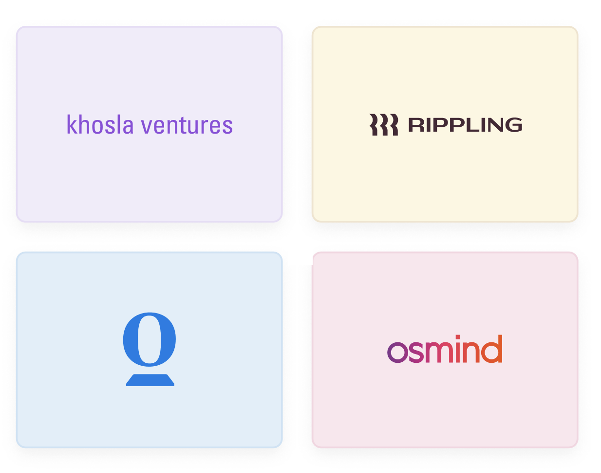 Images of the former companies of the founding team - Khosla Ventures, Osmind, Rippling, and Opendoor